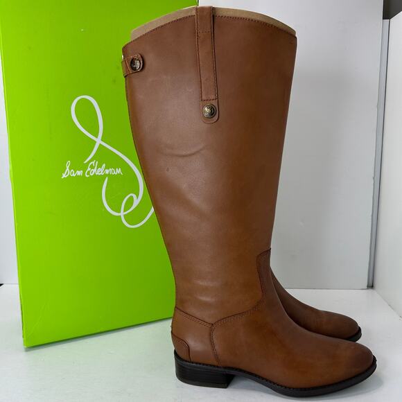 Sam Edelman Penny 2 Knee High Leather Boots Side Zip Whiskey Women's 7M/37 NWB - Picture 1 of 10
